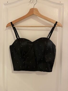 Black Embellished Sweetheart Crop Top